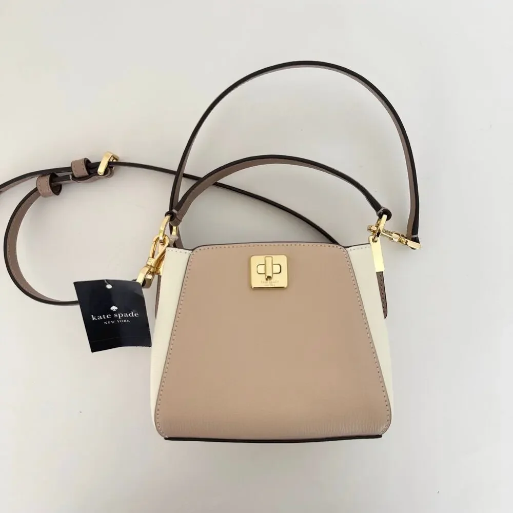 Kate Spade Beige and Cream Mini Top-Handle Crossbody with Gold Hardware
